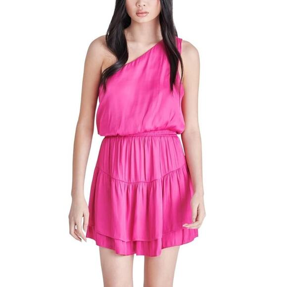Steve Madden On Pointe Dress One Shoulder Mini Raspberry Rose Pink NWOT Medium - Picture 1 of 9